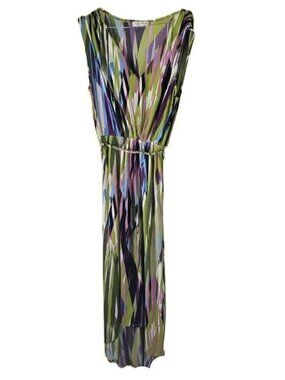 London Style Multicolor Print Sleeveless Maxi Dress with Braided Belt